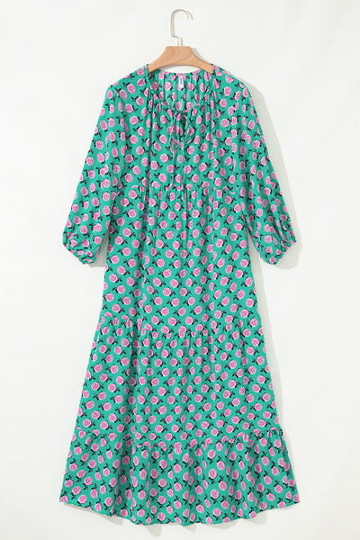 Teal Rose Reverie Maxi Dress