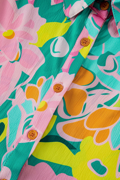 Tropical Bloom Button-Up Babydoll Dress
