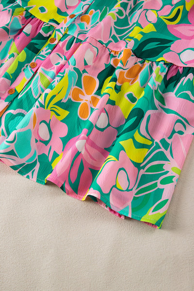 Tropical Bloom Button-Up Babydoll Dress