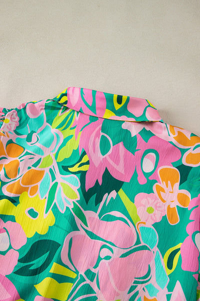 Tropical Bloom Button-Up Babydoll Dress