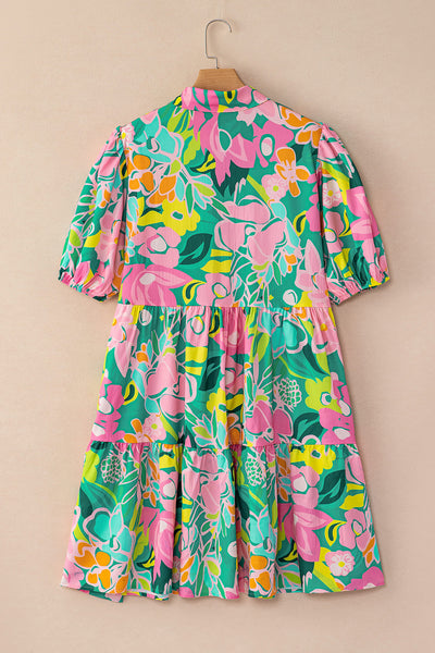 Tropical Bloom Button-Up Babydoll Dress