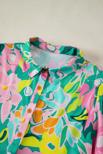 Tropical Bloom Button-Up Babydoll Dress