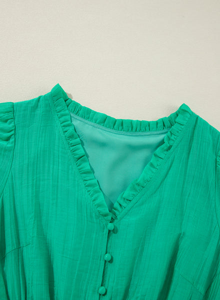 Emerald Whisper Ruffle Dress