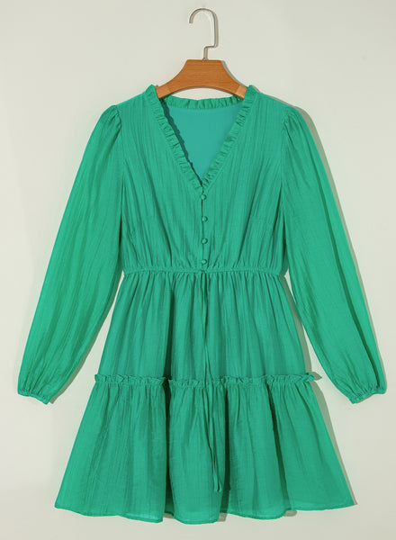 Emerald Whisper Ruffle Dress