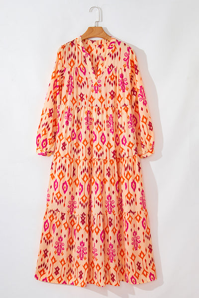Coral Ikat Glow Maxi Dress