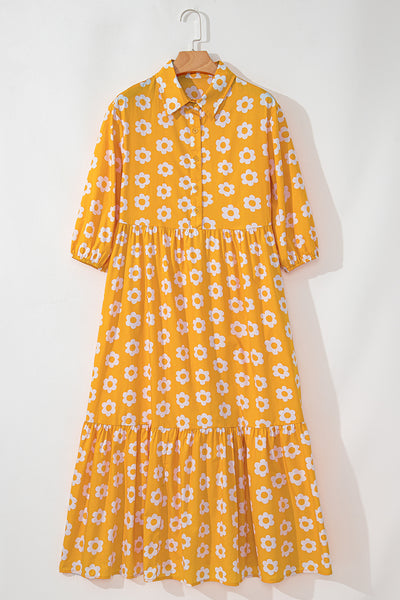 Sunlit Daisy Tiered Midi Dress