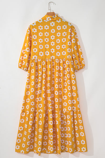 Sunlit Daisy Tiered Midi Dress