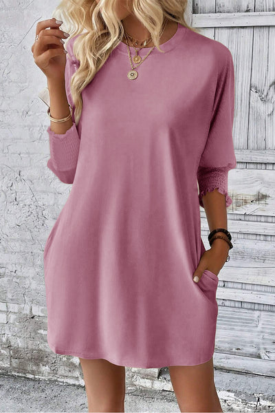Dusty Rose Smocked Sleeve Tunic Dress