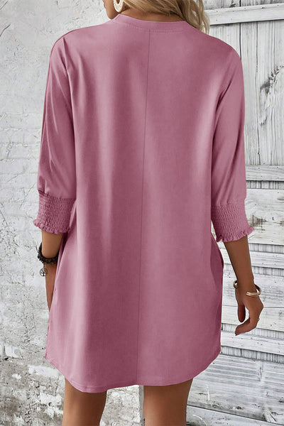 Dusty Rose Smocked Sleeve Tunic Dress