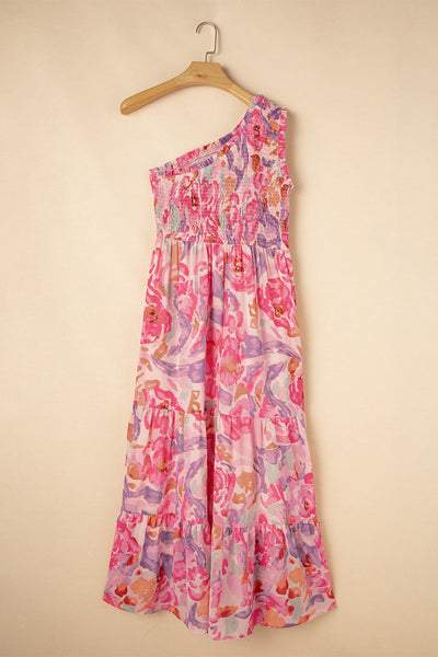 Watercolor One-Shoulder Maxi Dress