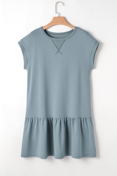 Sage Blue Ruffled Hem Tunic Dress