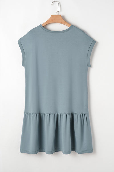 Sage Blue Ruffled Hem Tunic Dress