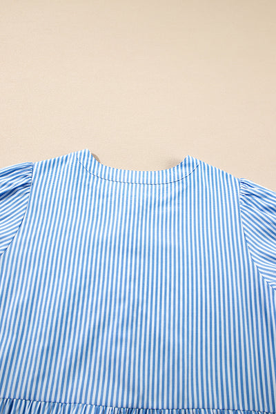 Sky Stripe Scallop Tier Midi Dress