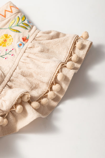 Pom-Pom Embroidered Sunset Midi Dress