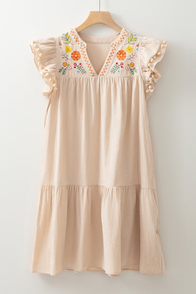 Pom-Pom Embroidered Sunset Midi Dress