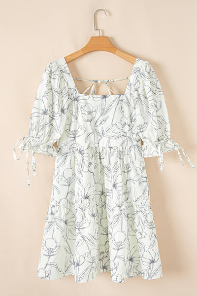Monochrome Bloom Smocked Mini Dress