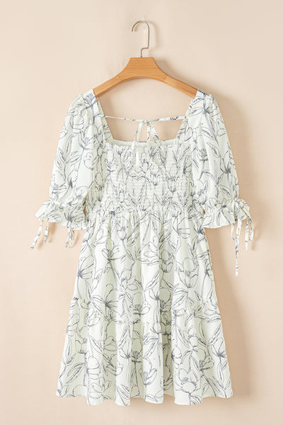 Monochrome Bloom Smocked Mini Dress