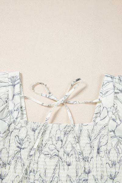 Monochrome Bloom Smocked Mini Dress