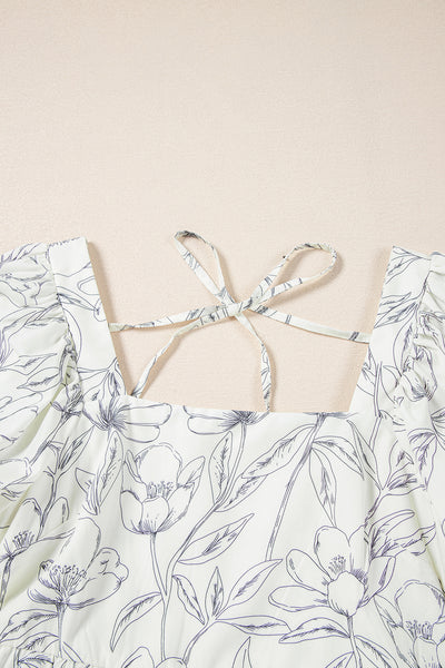 Monochrome Bloom Smocked Mini Dress