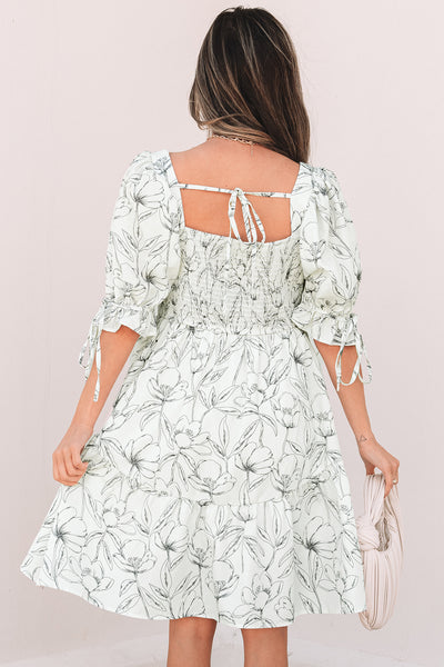 Monochrome Bloom Smocked Mini Dress