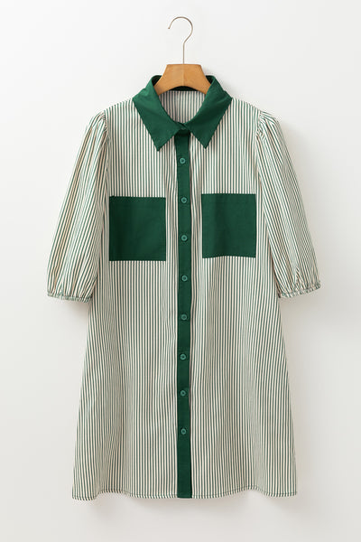 Sage Stripe Pocket Shirt Dress