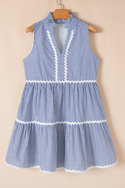 Seersucker Scallop Tiered Mini Dress