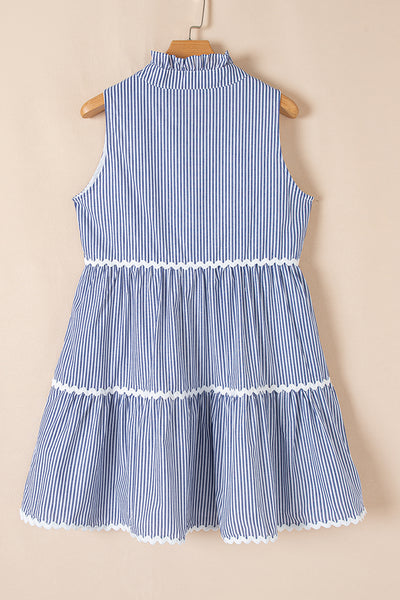Seersucker Scallop Tiered Mini Dress