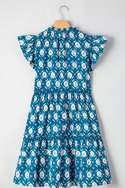 Teal Blossom Ruffle Tier Mini Dress