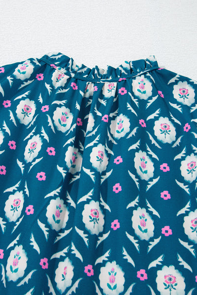 Teal Blossom Ruffle Tier Mini Dress