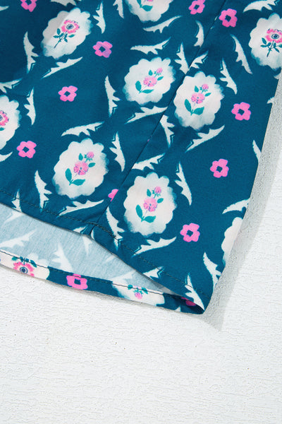 Teal Blossom Ruffle Tier Mini Dress
