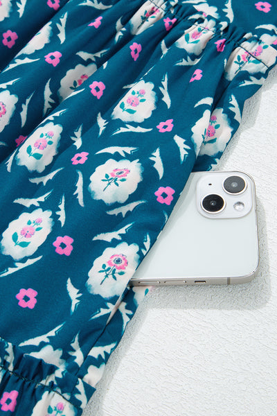Teal Blossom Ruffle Tier Mini Dress