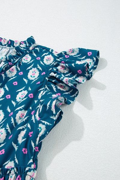 Teal Blossom Ruffle Tier Mini Dress