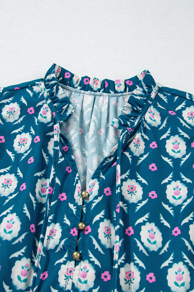 Teal Blossom Ruffle Tier Mini Dress