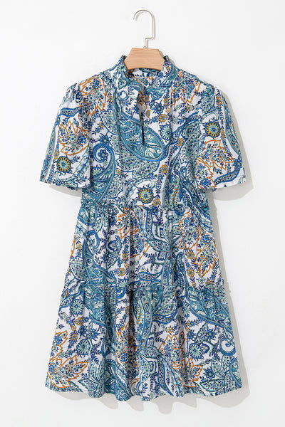 Boho Paisley Puff Sleeve Mini Dress