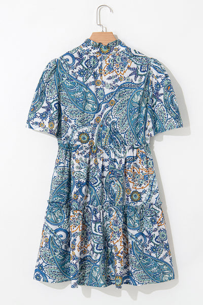 Boho Paisley Puff Sleeve Mini Dress