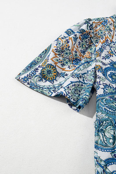 Boho Paisley Puff Sleeve Mini Dress