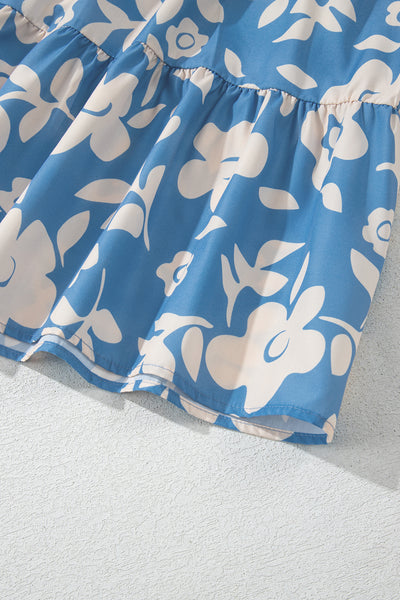 Blue Floral Ruffle Tiered Midi Dress