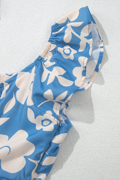 Blue Floral Ruffle Tiered Midi Dress