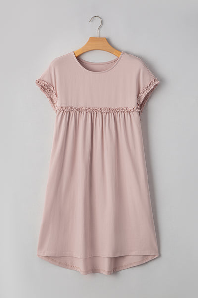 Oatmeal Ruffle Yoke Mini Dress