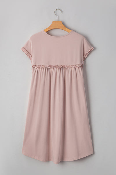 Oatmeal Ruffle Yoke Mini Dress
