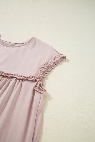 Oatmeal Ruffle Yoke Mini Dress