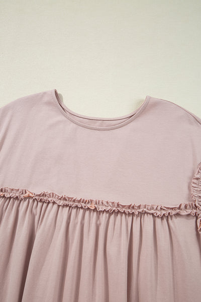 Oatmeal Ruffle Yoke Mini Dress