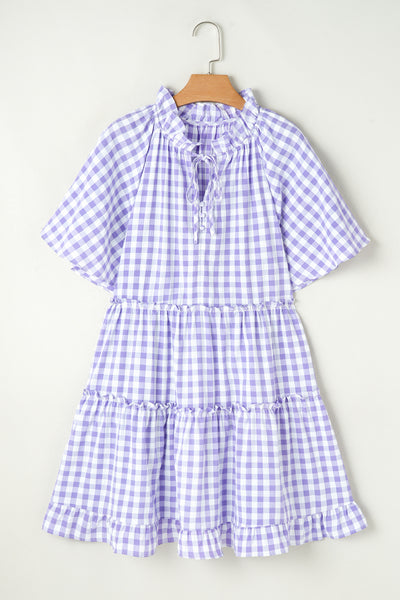 Lilac Gingham Smocked Mini Dress