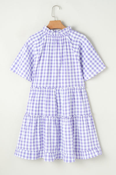 Lilac Gingham Smocked Mini Dress
