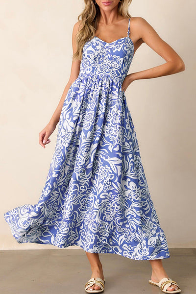Azure Tile Smocked Maxi Dress