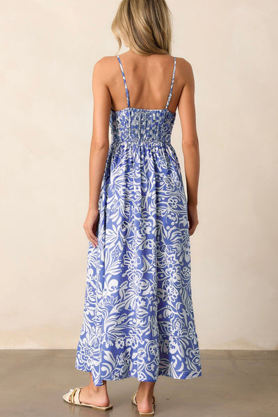 Azure Tile Smocked Maxi Dress