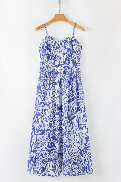 Azure Tile Smocked Maxi Dress