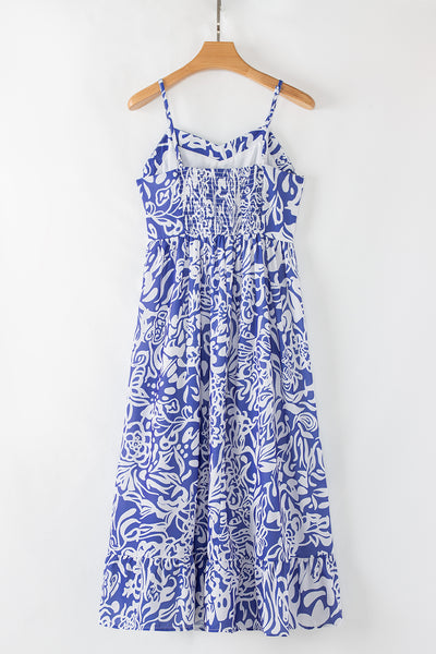 Azure Tile Smocked Maxi Dress