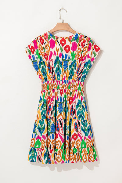 Vibrant Ikat Smocked Mini Dress