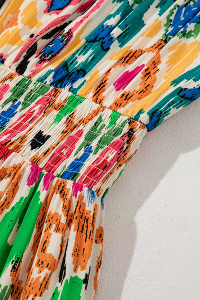 Vibrant Ikat Smocked Mini Dress